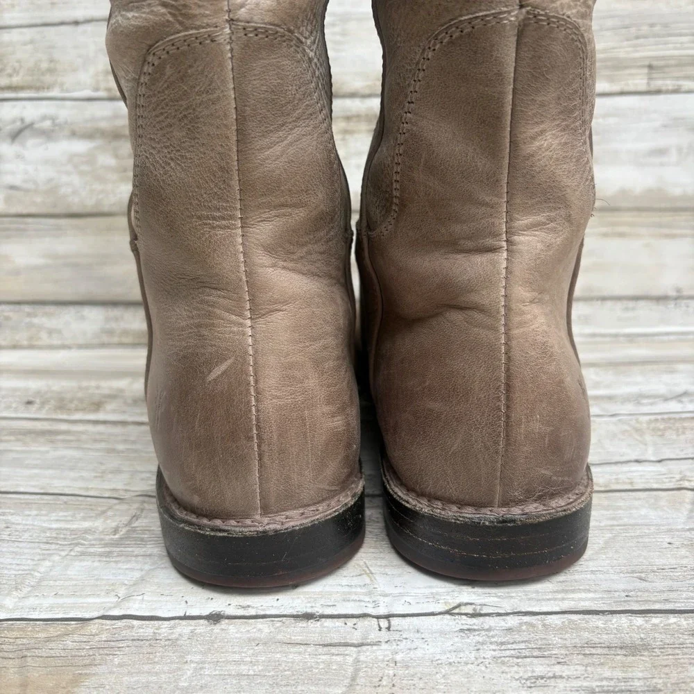 Frye Boots Paige Leather 6.5 Grey Pull On Round Toe Riding Western Distressed - Picture 5 of 12